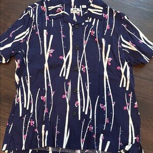 Uniqlo Blue and White Button Down Shirt with Modern Stripes